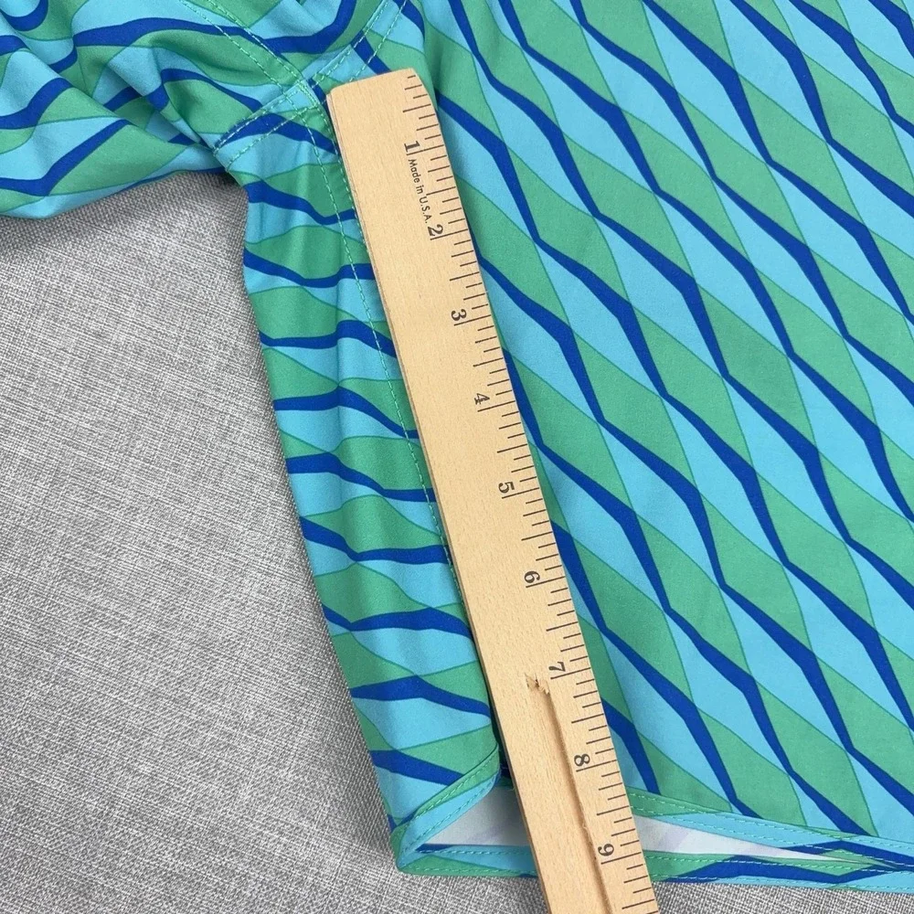 Fair Harbor Swim Shorts Mens Large Blue Green Geometric Trunks Lined Stretch